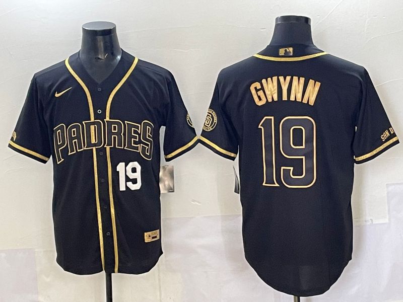 Men 2025 San Diego Padres #19 Gwynn Black Gold Throwback Nike MLB Jersey style 04->san diego padres->MLB Jersey